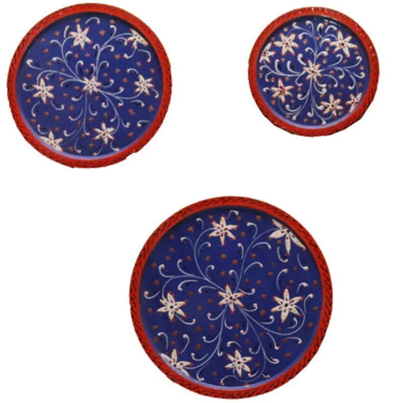 Amaryllis Painted Dark Blue Wall Decorative Plates | Set of 3 Default Title