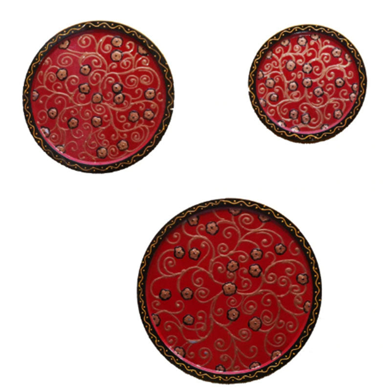 Little Flower Red Painted Wall Decorative Plates | Set of 3 Default Title