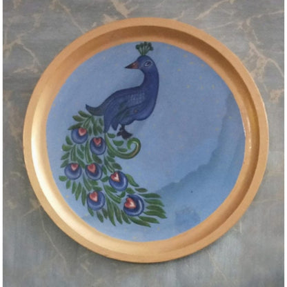 Peacock Printed Wooden Handpainted Wall Plate Décor | 12 Inch Default Title