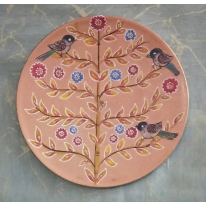 Birds on Tree Printed Wooden Handpainted Wall Plate Décor |12 Inch Default Title