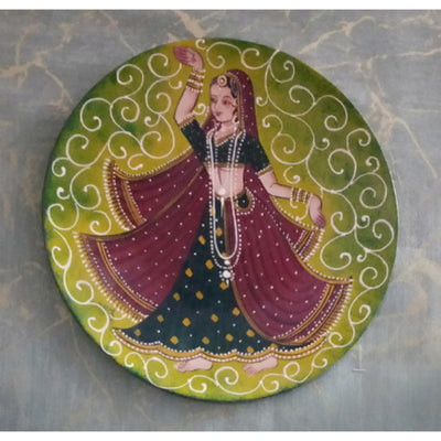 Rajasthani Women Printed Wooden Handpainted Wall Plate Décor |12 Inch Default Title