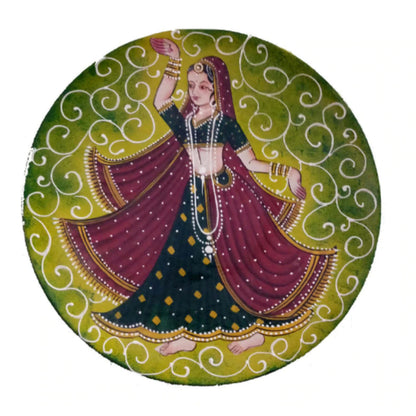 Rajasthani Women Printed Wooden Handpainted Wall Plate Décor |12 Inch Default Title