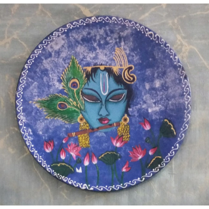 Printed Lord Krishna Wooden Handpainted Wall Plate Décor | 12 Inch Default Title
