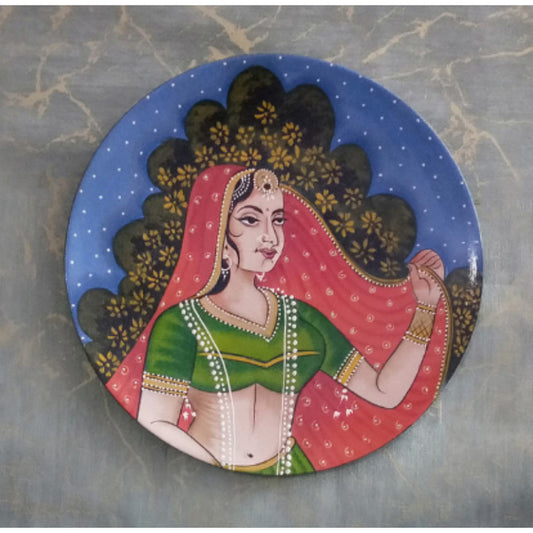 Culture of Rajasthan Wooden Handpainted Wall Plate Decor |12 Inch Default Title