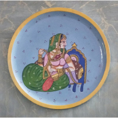 Indian Women Wooden Handpainted Wall Plate Decor |12 Inch Default Title