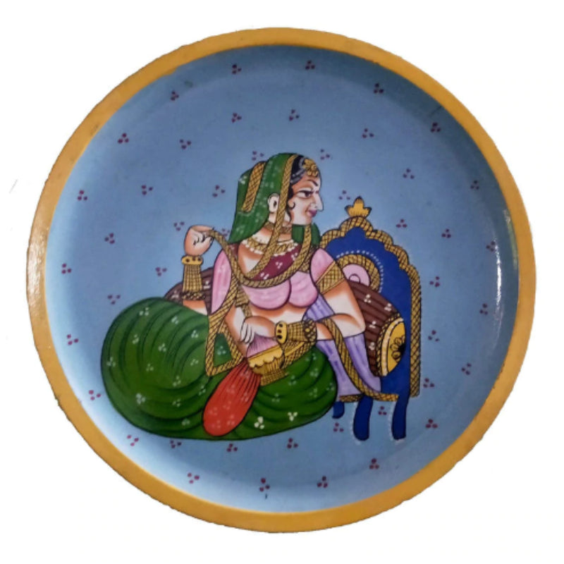 Indian Women Wooden Handpainted Wall Plate Decor |12 Inch Default Title