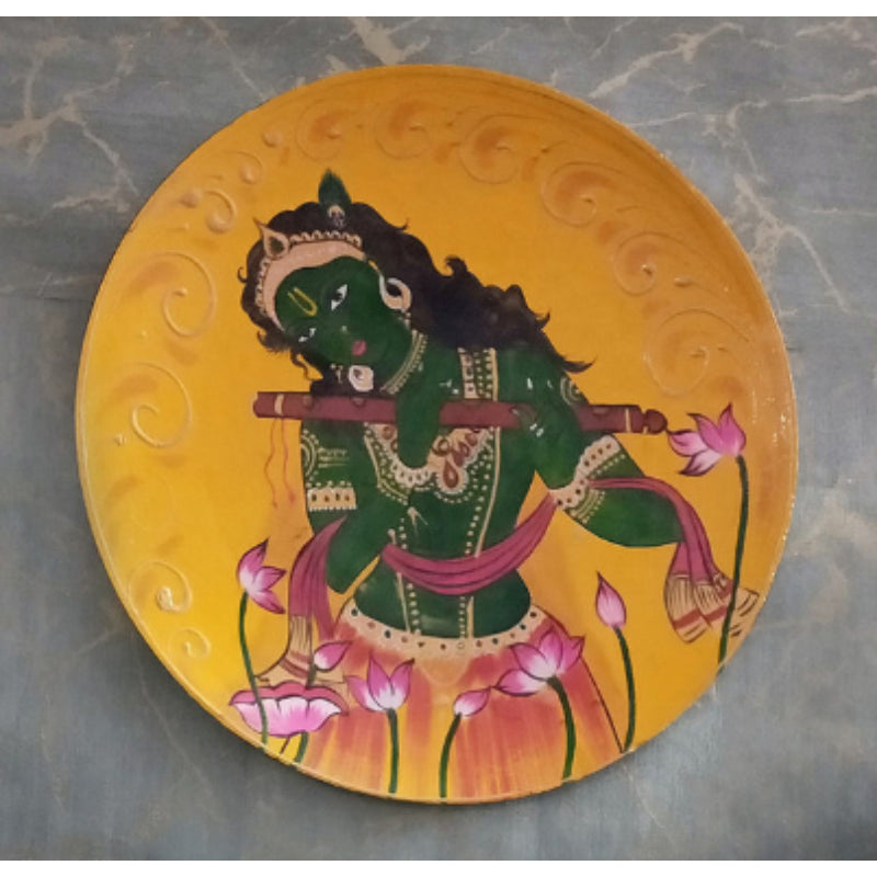 Printed Shri Krishna Wooden Handpainted Wall Plate Décor | 12 Inch Default Title