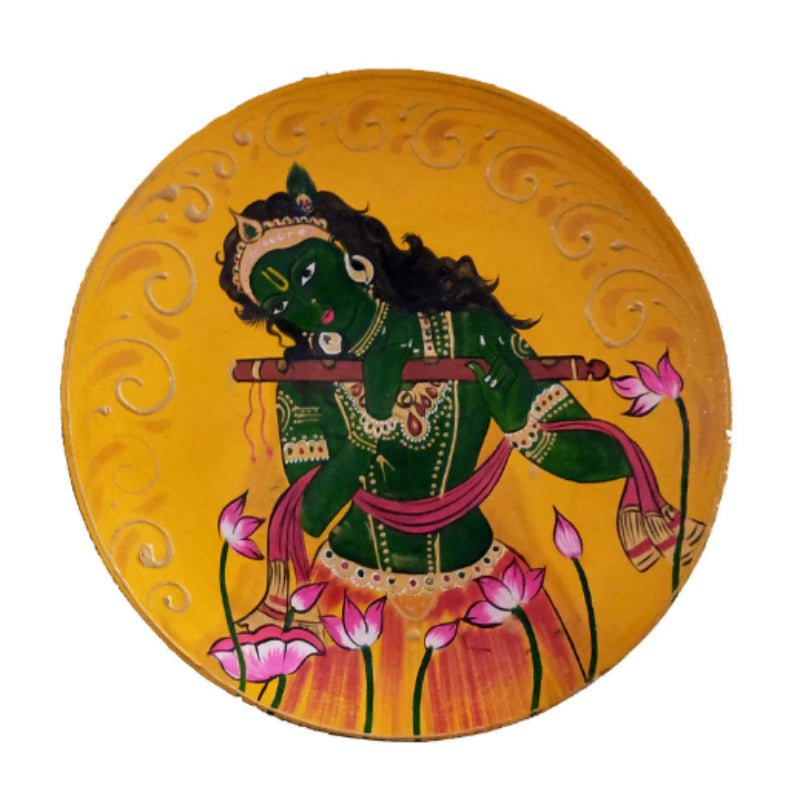 Printed Shri Krishna Wooden Handpainted Wall Plate Décor | 12 Inch Default Title