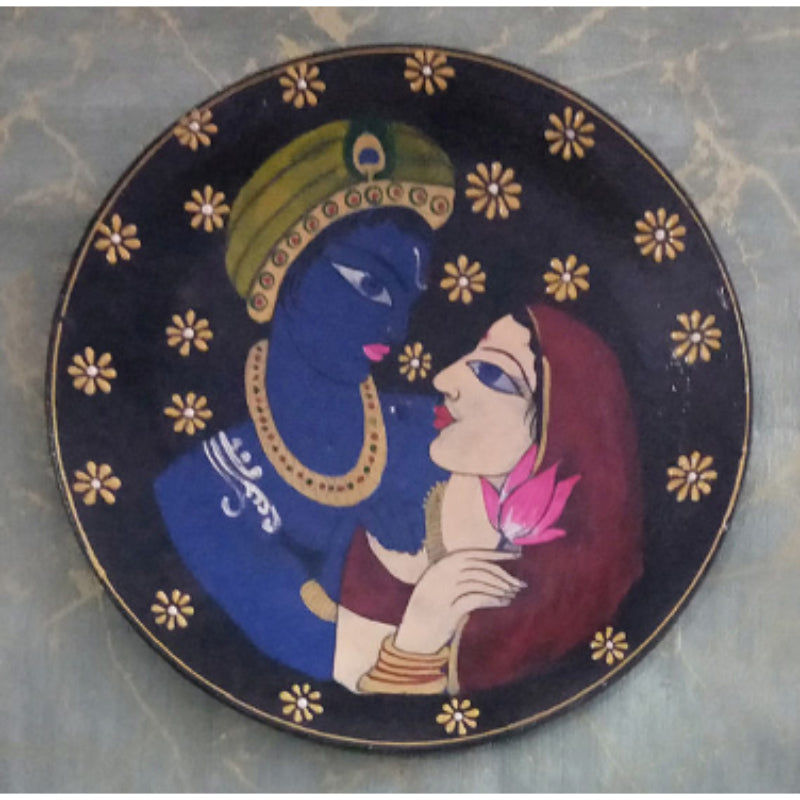 Printed Radha Krishna Wooden Handpainted Wall Plate Decor |12 Inch Default Title