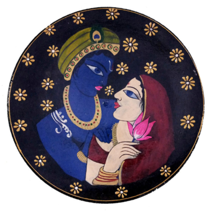 Printed Radha Krishna Wooden Handpainted Wall Plate Decor |12 Inch Default Title