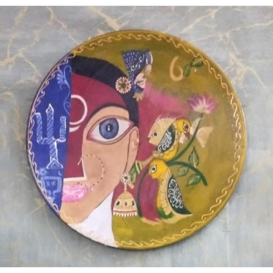 Lady with Bird Printed Wooden Handpainted Wall Plate Décor |12 Inch Default Title