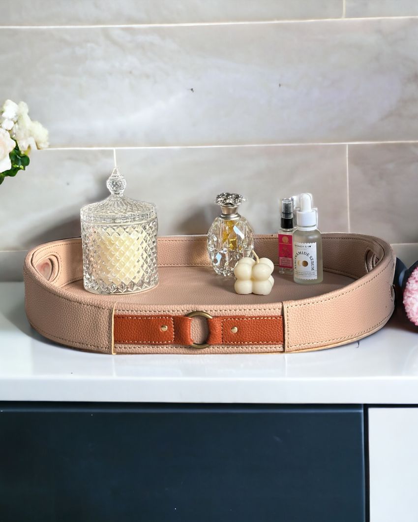 Elegant Beige Shade Finish Luxora Serving Tray