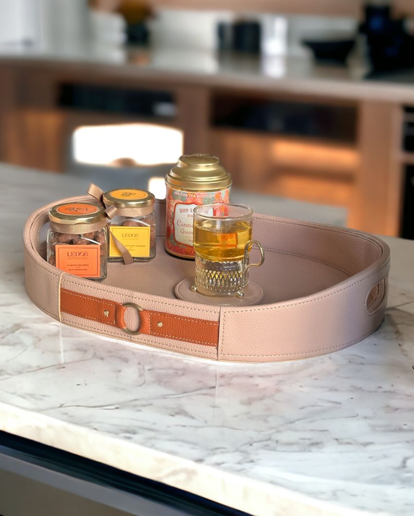Elegant Beige Shade Finish Luxora Serving Tray