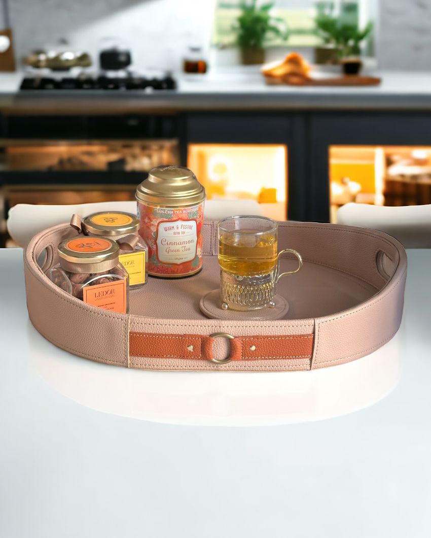 Elegant Beige Shade Finish Luxora Serving Tray