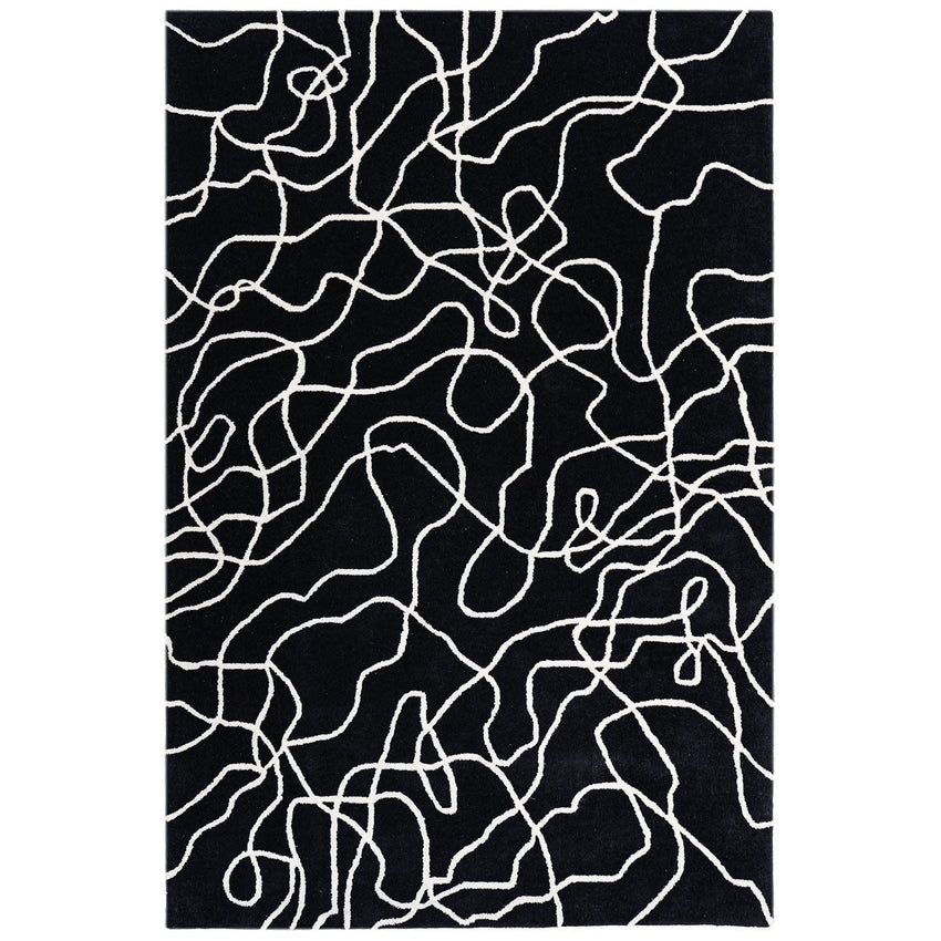 Bold Black Turmoil Wool Floor Covering Rug