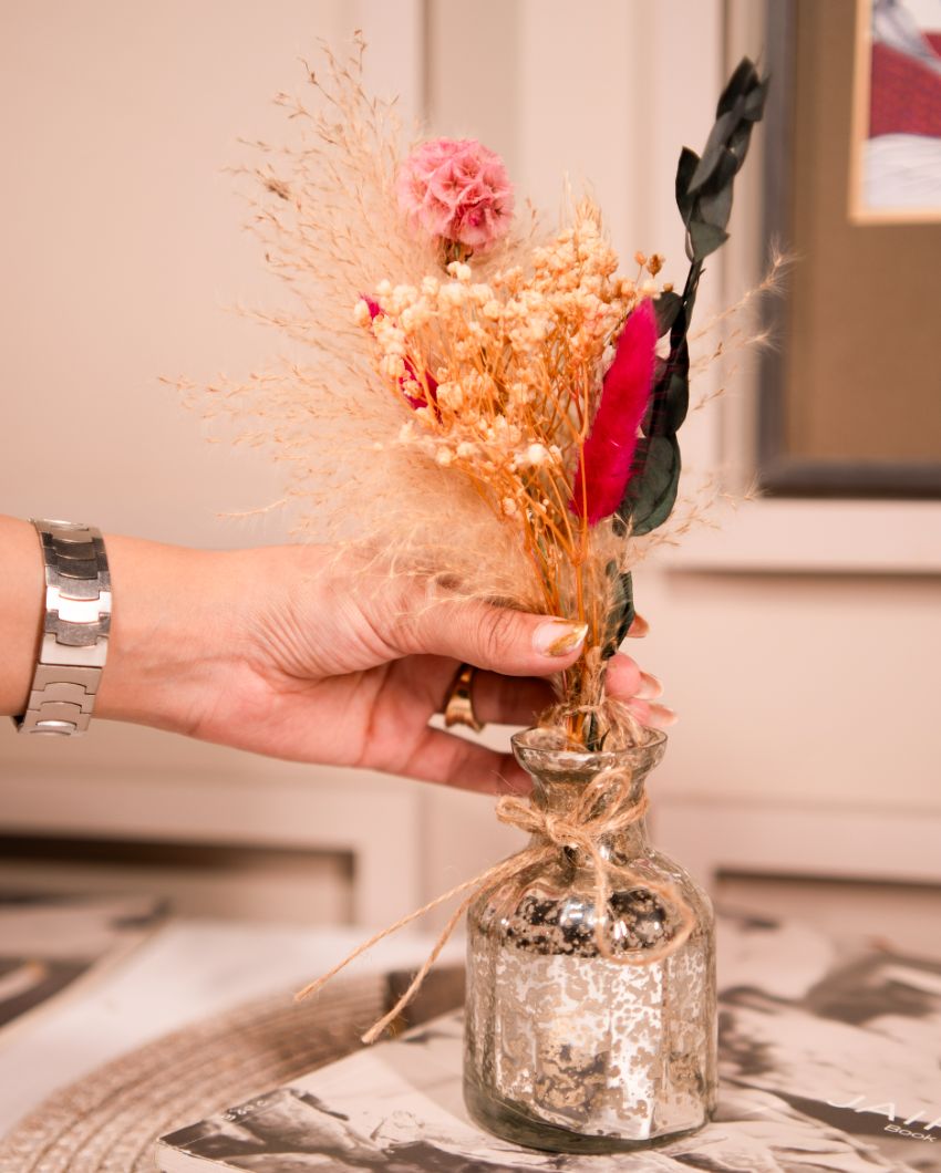 Silver Blossom Charm Glass Vase with Bunch