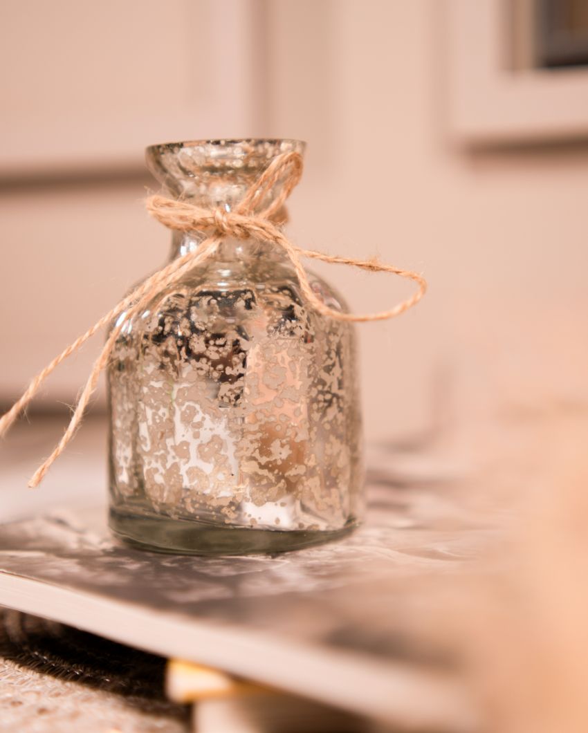 Silver Blossom Charm Glass Vase with Bunch