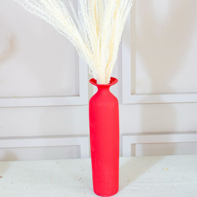 Red Long Vase With White Reed Pampas