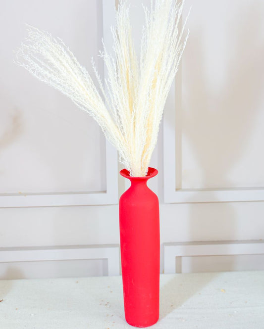 Red Long Vase With White Reed Pampas