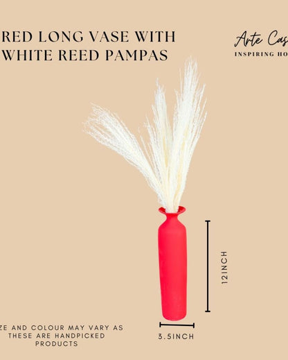 Red Long Vase With White Reed Pampas