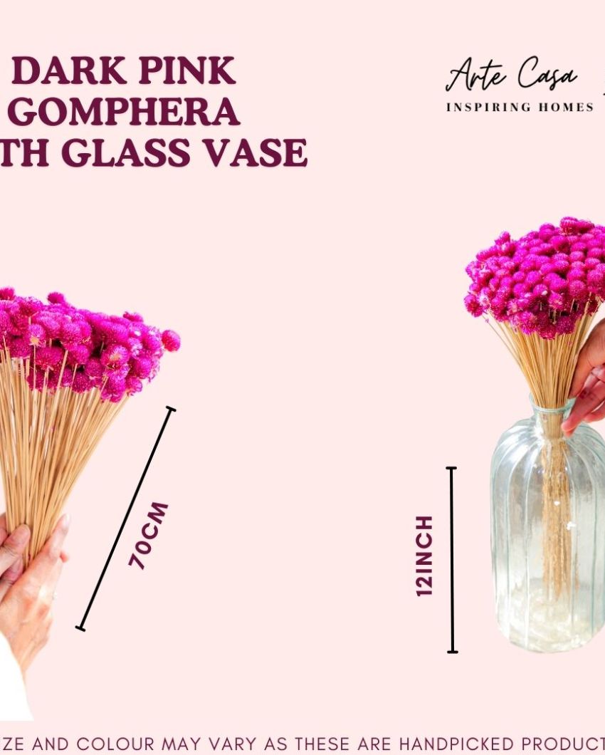 Dark Pink Gomphera With Crystal Glass Vase