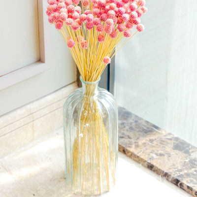 Dark Pink Gomphera With Crystal Glass Vase