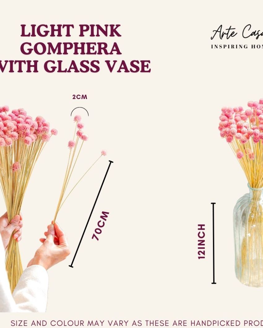 Dark Pink Gomphera With Crystal Glass Vase