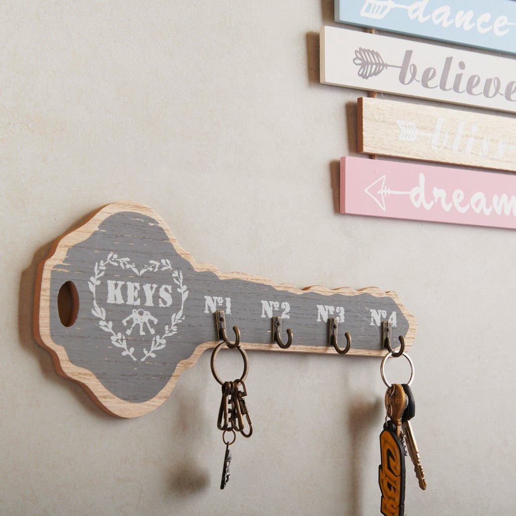 Key Shape Wooden Key Holder | 6 x 12 inches