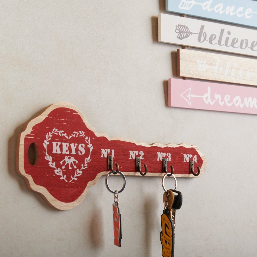 Key Shape Wooden Key Holder | 6 x 12 inches