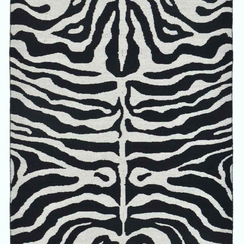 Playful Black & White Wheff Reversible Floor Covering Rug