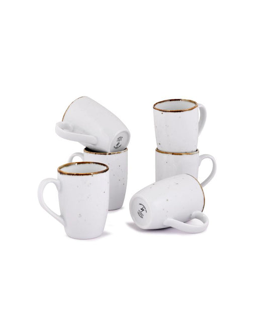 Doppio White Sparkle Porcelain Coffee Mug | Set Of 6