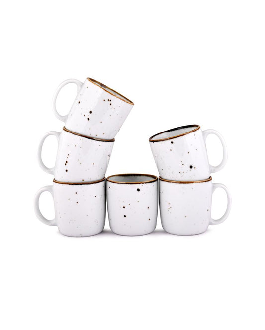 Espresso White Sparkle Porcelain Coffee Mug | Set Of 6