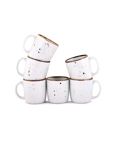 Espresso White Sparkle Porcelain Coffee Mug | Set Of 6