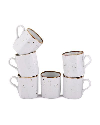 Cappuccino White Sparkle Porcelain Coffee Mug | Set Of 6