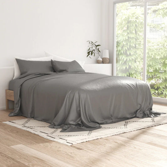 Modern Grey Bamboo Bedding Set With Pillow Covers | Queen Or King Size | 91 x 101 Inches , 100 x 109 Inches