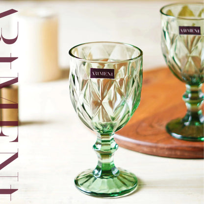 Green Checked Chalice Wine Goblets | Set of 4, 8 | 350ml Set of 4