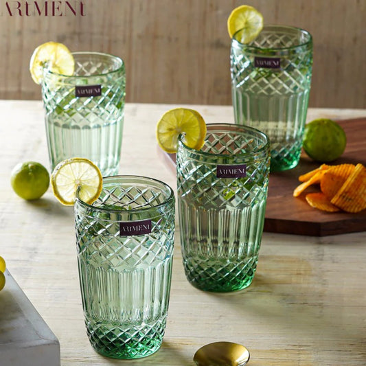 Green Boho Diamond Tumbler Glasses | Set of 4, 8 | 310ml Set of 4
