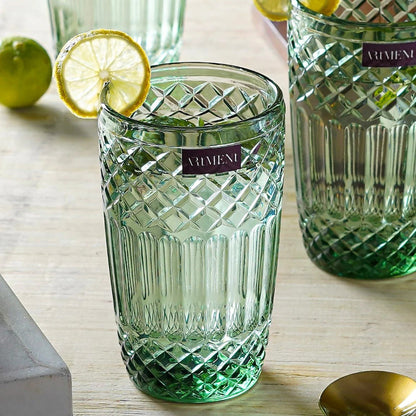 Green Boho Diamond Tumbler Glasses | Set of 4, 8 | 310ml Set of 4