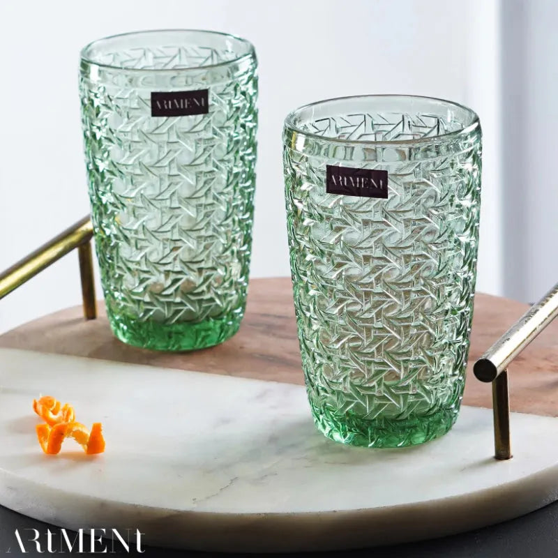 Green Criss-Cross Impressions Tumbler Glasses | Set of 4, 8 | 310ml Set of 4