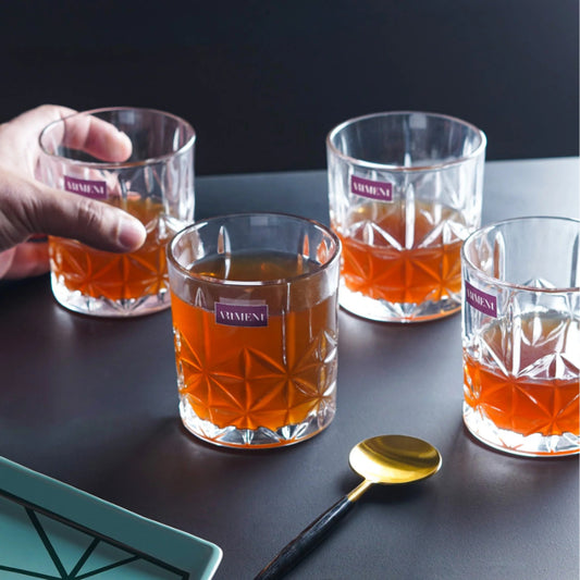 Carved Classics Whiskey Glasses | Set of 4, 8 | 350 ml Set of 4