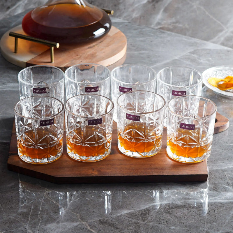 Carved Classics Whiskey Glasses | Set of 4, 8 | 350 ml Set of 8
