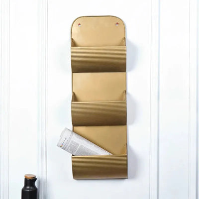 Golden Cascade: Handcrafted Wall Mounted Magazine Holder Default Title