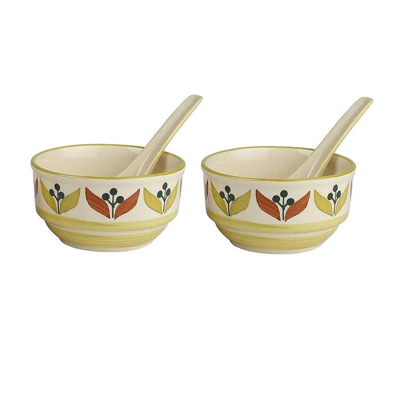 The Decor Lane Bowls dusaan Doosan dushan Dusan Dosan home & living Ceramic Soup Bowls with Spoons  Set of 2