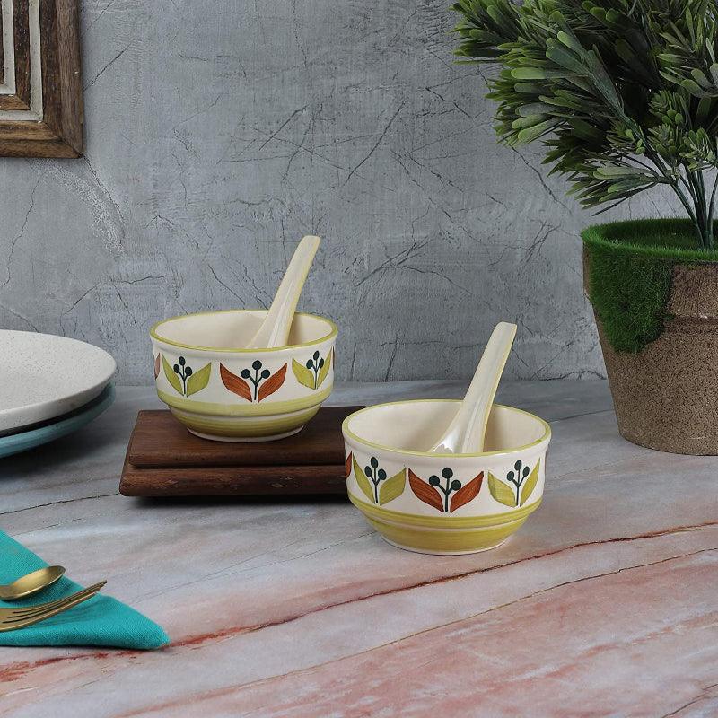 The Decor Lane Bowls dusaan Doosan dushan Dusan Dosan home & living Ceramic Soup Bowls with Spoons  Set of 2