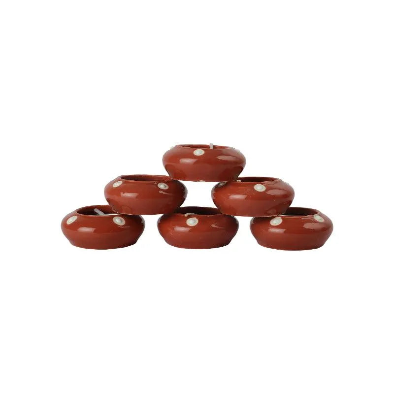 The Decor Lane Candles dusaan Doosan dushan Dusan Dosan home & living Maroon Ceramic Diya Box  Set of 6   colours