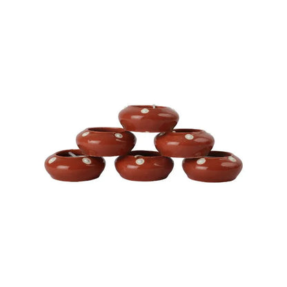 The Decor Lane Candles dusaan Doosan dushan Dusan Dosan home & living Maroon Ceramic Diya Box  Set of 6   colours