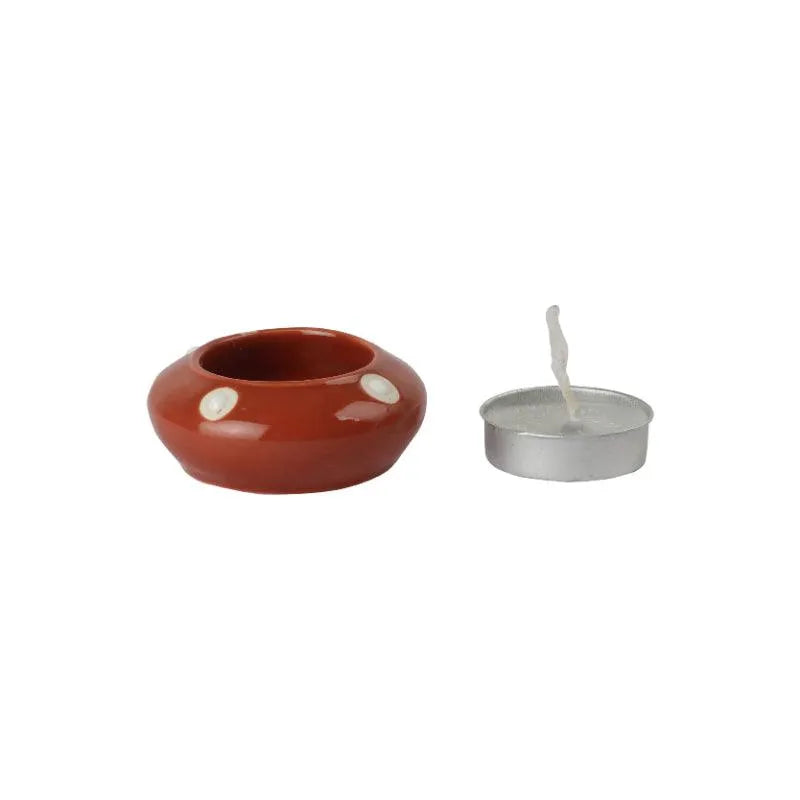 The Decor Lane Candles dusaan Doosan dushan Dusan Dosan home & living Maroon Ceramic Diya Box  Set of 6   colours