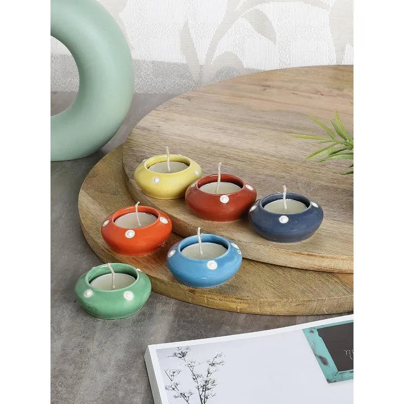 The Decor Lane Candles dusaan Doosan dushan Dusan Dosan home & living Maroon Ceramic Diya Box  Set of 6   colours