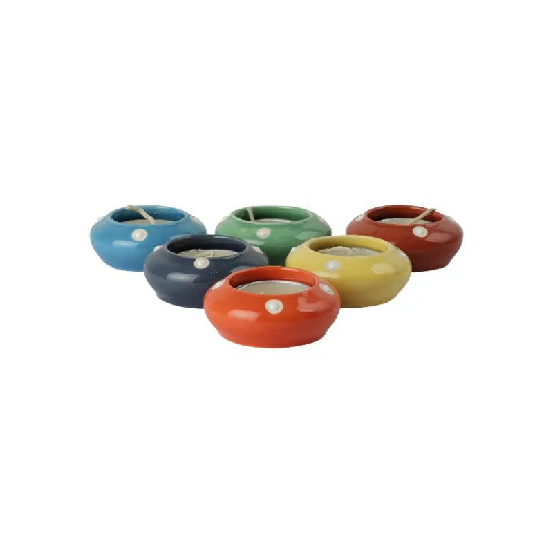 The Decor Lane Candles dusaan Doosan dushan Dusan Dosan home & living Maroon Ceramic Diya Box  Set of 6   colours