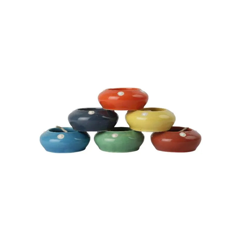 The Decor Lane Candles dusaan Doosan dushan Dusan Dosan home & living Maroon Ceramic Diya Box  Set of 6   colours